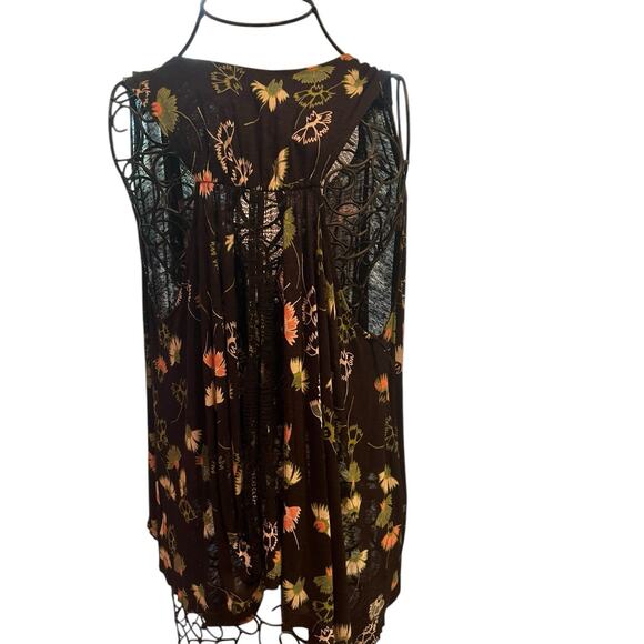 Free People Top S/P Black Floral Love Potion Linen Blend Lace Boho Fairy - Picture 6 of 9